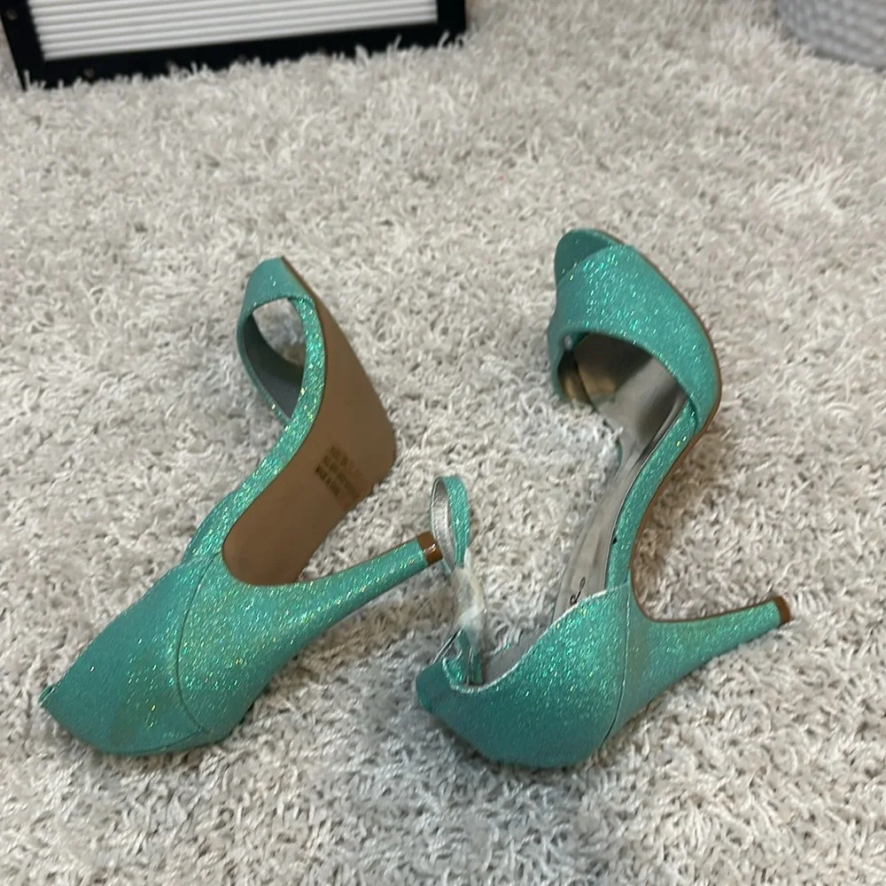 QUPID Mint Glitter Stiletto Heels.